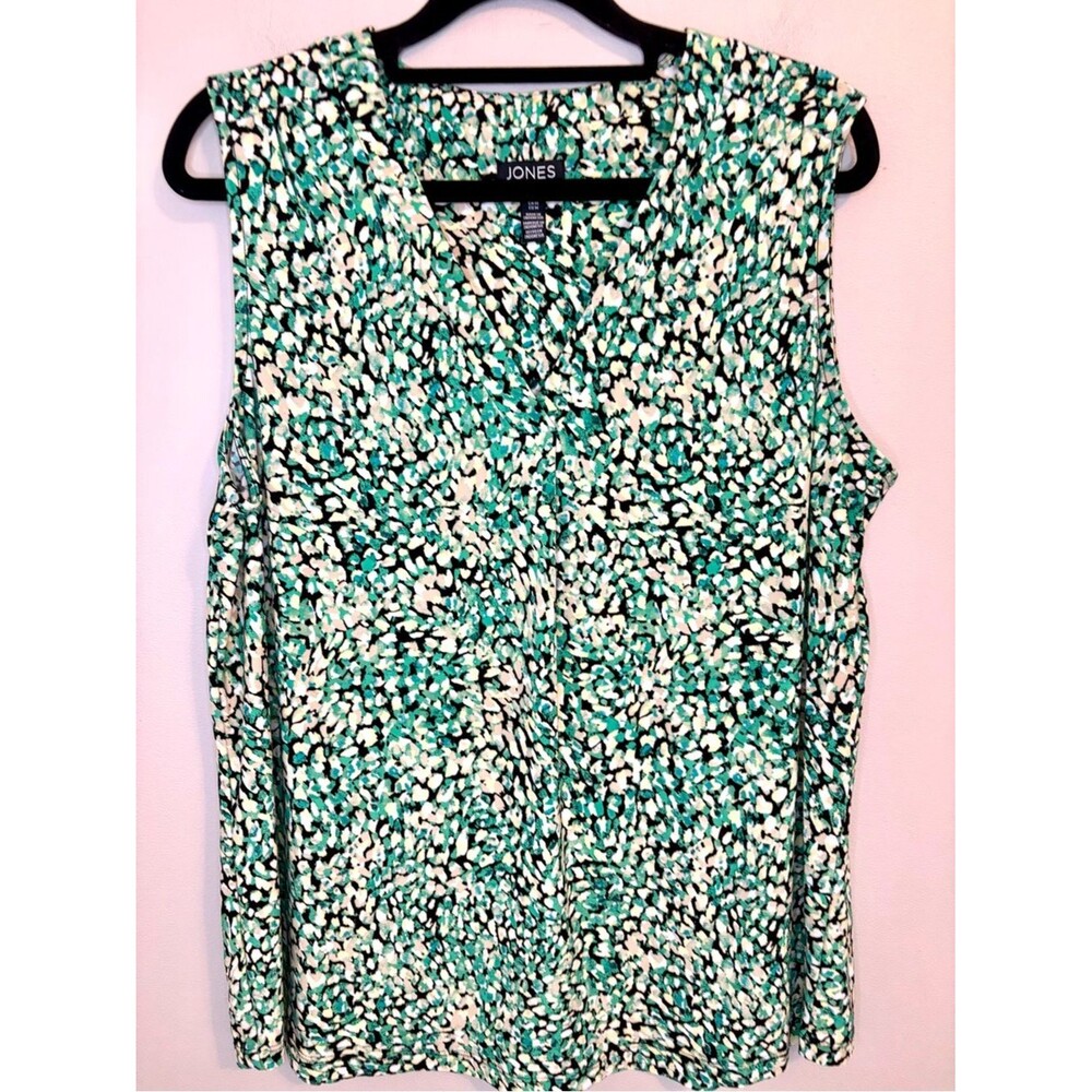 Jones New York Green Abstract Print Sleeveless Blouse Medium